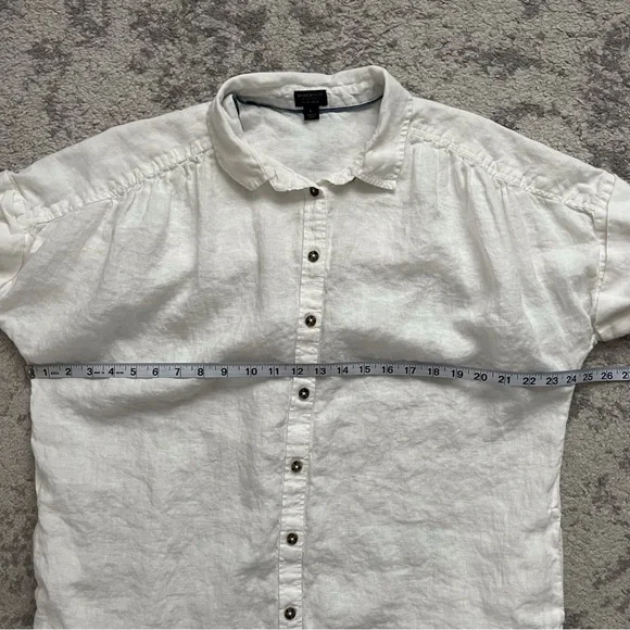 J Crew Baird McNutt White Dress Roll Sleeve Coastal Preppy Irish Linen Large - Picture 7 of 9